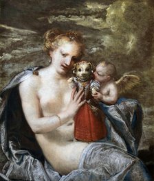 Venus, Cupid and little dog dressed as a child. Creator: Liberi, Pietro (1605-1687).