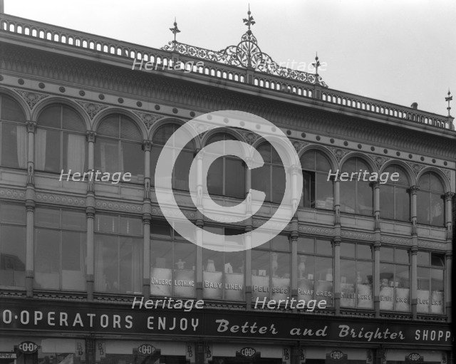 Grand facade of the Co-op central drapery department, Barnsley, South Yorkshire, 1961. Artist: Michael Walters