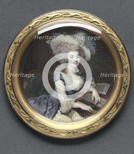 Portrait of a Woman at a Harpsichord, c. 1788. Creator: François Dumont (French, 1751-1831).