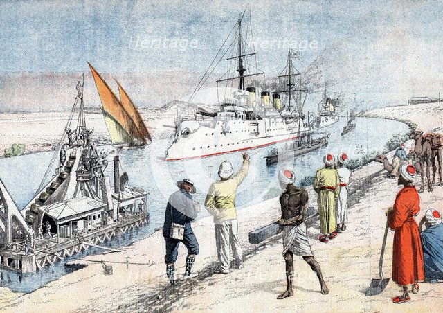 Russian warships passing through the Suez Canal, Russo-Japanese War, 1904-5. Artist: Unknown