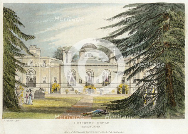 Garden front of Chiswick House, Hounslow, London, 1823. Artist: Unknown.