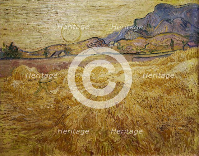 Wheat field with reaper and sun, 1889. Creator: Gogh, Vincent, van (1853-1890).