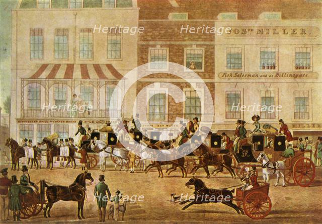 'West Country Mails at the Gloucester Coffee House, Piccadilly', c1830, 1943).   Creator: Unknown.