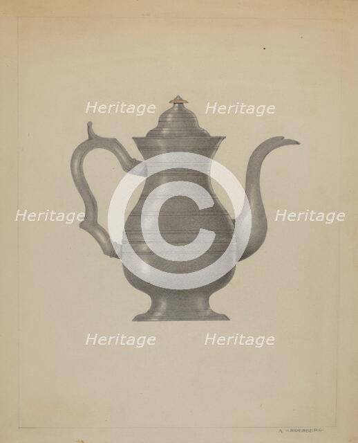 Pewter Coffee Pot, c. 1936. Creator: A. Zaidenberg.