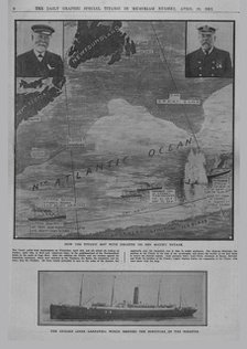 'How the Titanic met with disaster...', and 'The Cunard liner Carpathia...', April 20, 1912. Creator: Unknown.