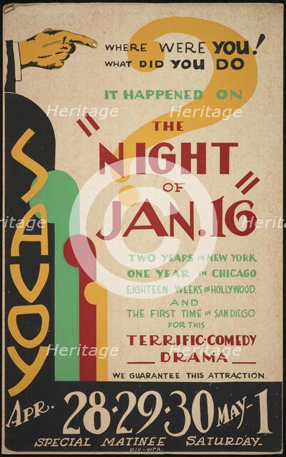 The Night of January 16, San Diego, 1938. Creator: Unknown.