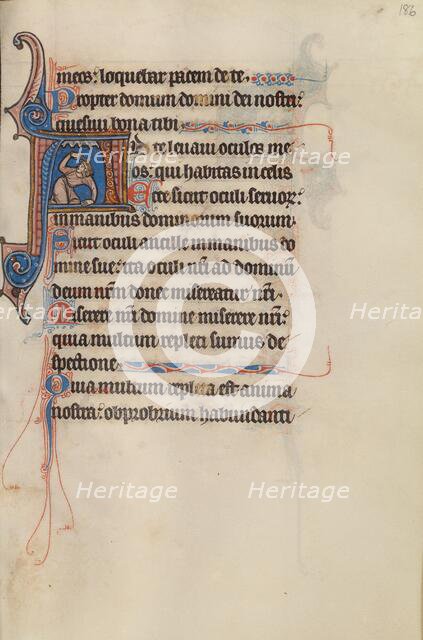 Initial A: A Kneeling King Pointing to His Crown and Touching the Ground, about 1285. Creator: Bute Master.