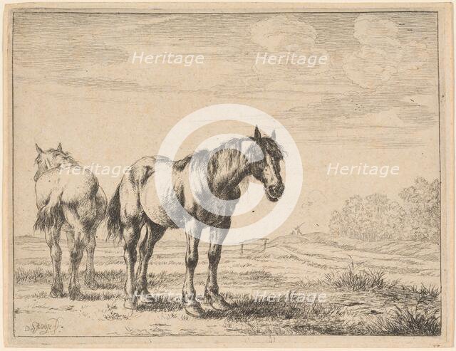 Two Plow Horses Standing in a Field, 1651. Creator: Dirck Stoop.