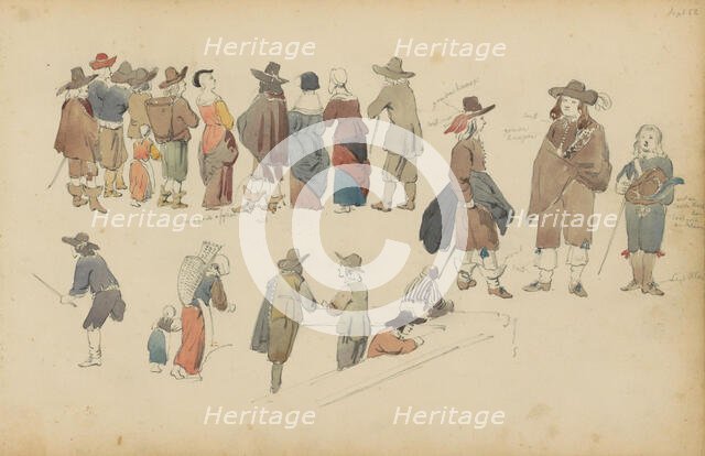 Figures in seventeenth-century clothing, 1852. Creator: Cornelis Springer.