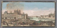 View of the town hall and the Seine River in Paris, 1700-1799. Creators: Anon, Jacques Rigaud.