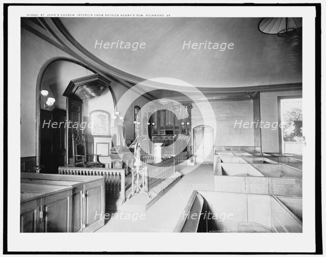 St. John's Church, interior, from Patrick Henry's pew, Richmond, Va., c1901. Creator: William H. Jackson.