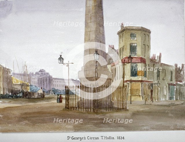 St George's Circus, Southwark, London, 1834. Artist: Thomas Hollis