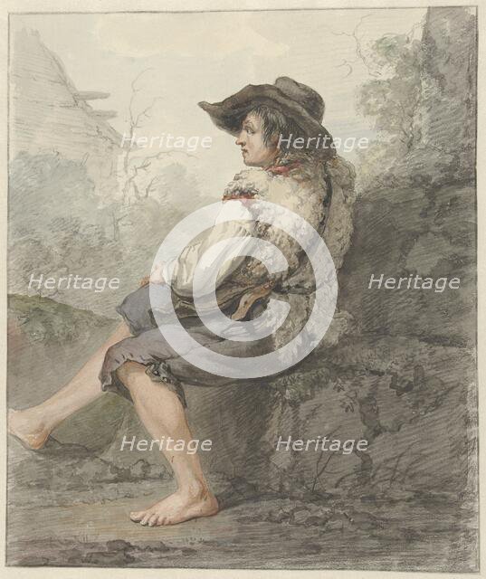 Seated boy with hat and sheepskin, 1766-1815.  Creator: Jacob van Strij.