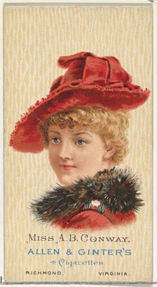 Miss A.B. Conway, from World's Beauties, Series 2 (N27) for Allen & Ginter Cigarettes, 1888., 1888. Creator: Allen & Ginter.