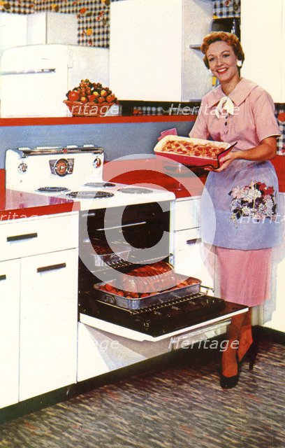 Here's General Electric's Compact Spacemaker oven, USA, 1955. Artist: Unknown