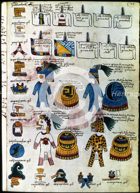 Codex Mendoza (1535 - 1550), hieroglyphs representing the emblems of the thirteen cities... Creator: Unknown.