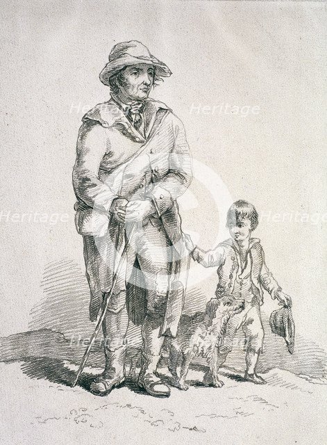 A rustic with a dog and a boy, Provincial Characters, 1813. Artist: William Henry Pyne