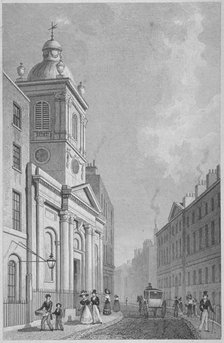 View of the Church of St Peter-le-Poer and Old Broad Street, City of London, 1830. Artist: Thomas Barber