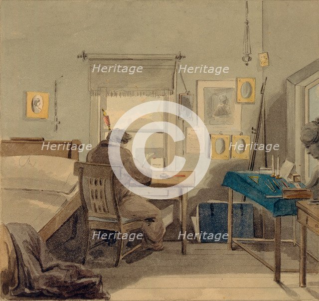 At work. In the Pavel Nashchokin House, 1824. Artist: Sokolov, Pyotr Fyodorovich (1791-1848)