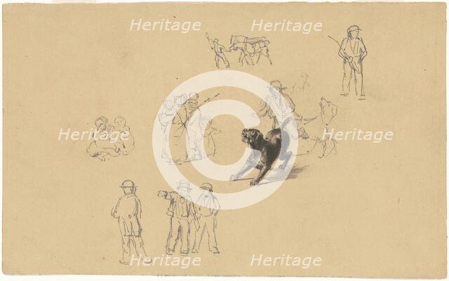 Barking Dog and Studies for "Militia Training", c. 1841. Creator: James Goodwyn Clonney.