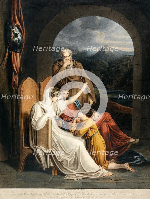 Queen Judith reciting to Alfred, pub. 1801. Creator: Richard Westall (1765 - 1836).