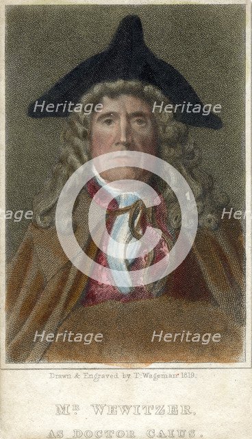 'Mr Wewitzer as Doctor Caius', 1819.Artist: Thomas Charles Wageman