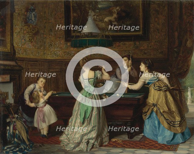 Ladies Playing Billiards, 1869. Artist: Boutibonne, Charles-Édouard (1816-1897)