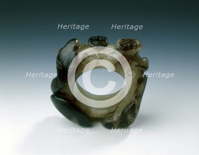 Jade circular ring with two birds and lingzhi in high relief, Ming dynasty, China, 1368-1644. Artist: Unknown