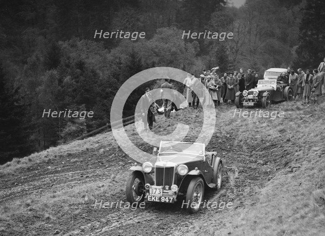 MG TA of RE Rushbrook competing in the MCC Edinburgh Trial, Roxburghshire, Scotland, 1938. Artist: Bill Brunell.