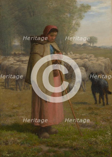 Young Girl Guarding Her Sheep, c1860-62. Creator: Jean Francois Millet.