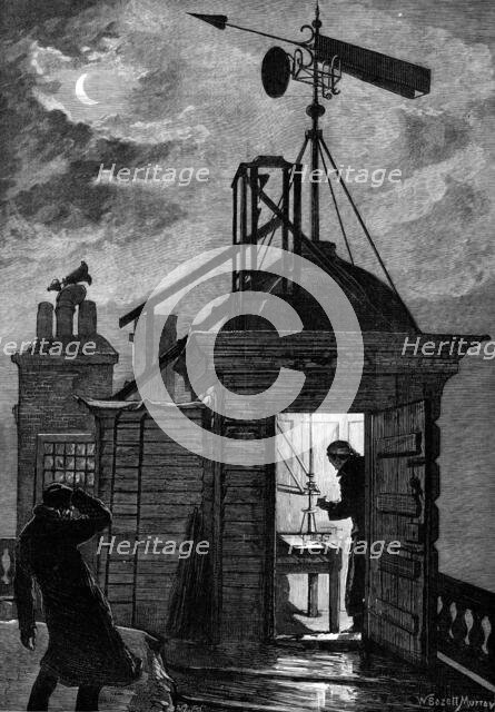 Measuring the wind: a sketch at the Royal Observatory, Greenwich, 1880. Creator: Unknown.