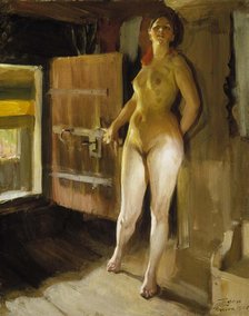 At the Door of the Loft; Girl in the Loft, 1905. Creator: Anders Leonard Zorn.