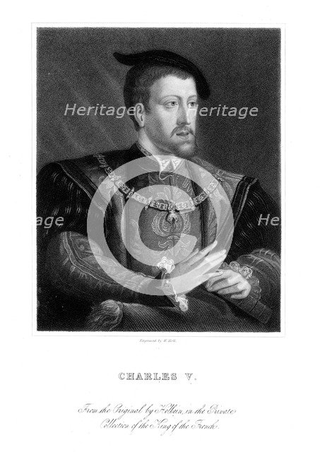 Charles V, King of Spain and Holy Roman Emperor.Artist: W Holl