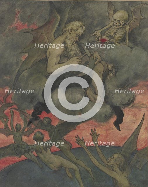 Chronos sharpens the scythe, c1860s. Creator: Hans Thoma.