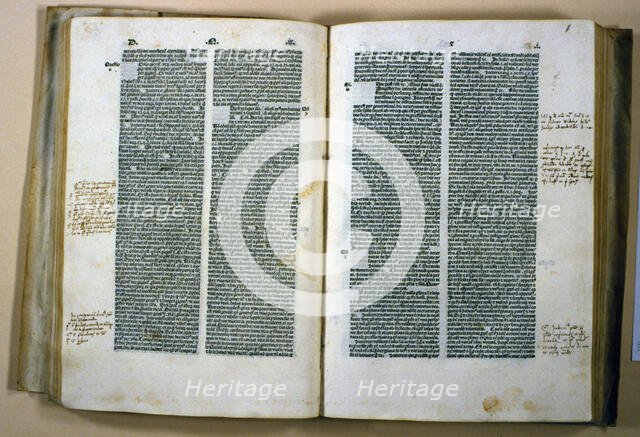 Pages of the work 'Superprimo sententiarum opus' by Pedro Lombardo, 1492. Creator: Pedro Lombardo (1096-1160).