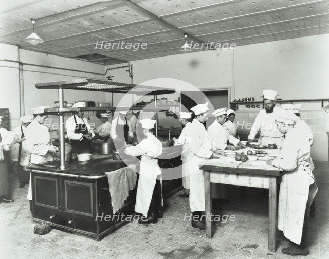 Male cookery students, Westminster Technical Institute, London, 1910. Artist: Unknown.
