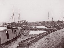 Unloading Supplies for U.S. Military Railroad opposite Richmond, Virginia, ca. 1865. Creator: Unknown.
