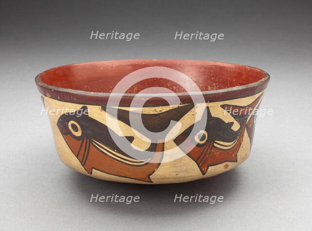 Bowl Depicting Fish, Sharks, or Whales, 180 B.C./A.D. 500. Creator: Unknown.