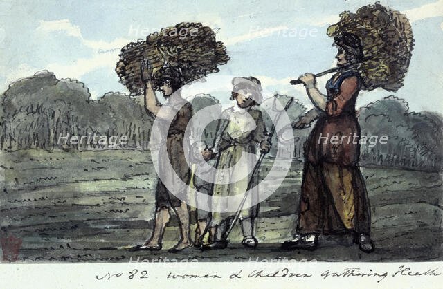 'Women and Children Gathering Heath', near Basingstoke, Hampshire, 1821.  Creator: John Skinner.