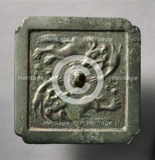 Cruciform Mirror with Two Lions, late 8th-early 9th century. Creator: Unknown.