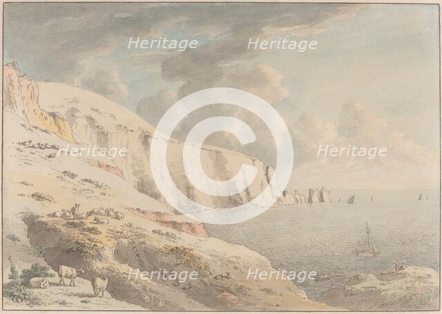 View of the Needles, and White Cliffs Taken from Allum Bay, Isle of Wight, 1772/1781. Creator: Anthony Devis.