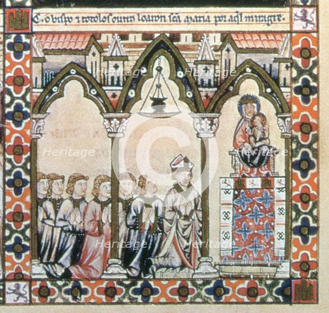 Cantiga XXXIII: Esta é como Santa Maria levou en salvo o romeu que caera no mar, e o guyou per so…