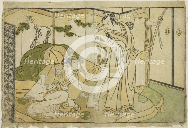 The Actors Nakamura Nakazo I as Taira no Kiyomori (right), and Yamashita Kinsaku II as..., c. 1772. Creator: Shunsho.