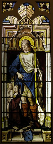Stained Glass Panel with Saint Roch, the van Merle Family Arms and a Donor, German, 16th century. Creator: Unknown.