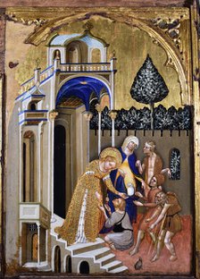 Lucia gives alms, c.1410. Creator: Jacobello del Fiore.