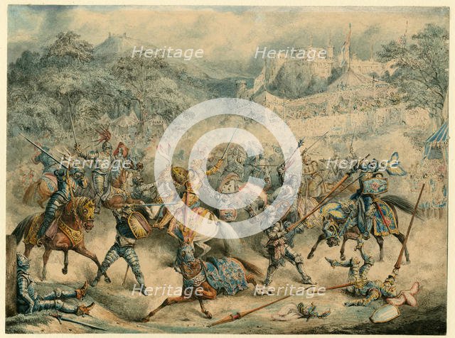 Tournament of mounted knights, 1840. Artist: Anonymous  