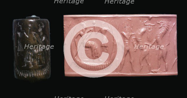 Akkadian cylinder-seal and impression of the flood epic. Artist: Unknown