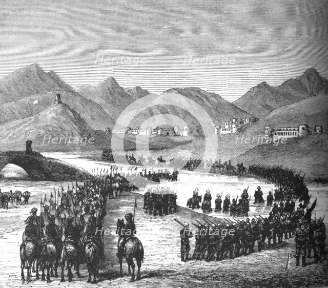 General Ross's Division crossing the Logar River on its way to meet Sir Donald Stewart', c1880. Artist: Unknown.