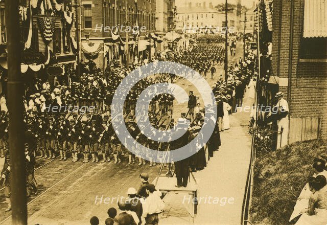 Military procession at Portsmouth on arrival of plenipotentiaries, 1905. Creator: Unknown.