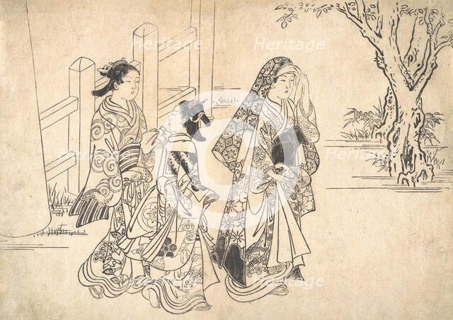 A Courtesan Followed by Two Girl Attendants, ca. 1690-1751. Creator: Nishikawa Sukenobu.